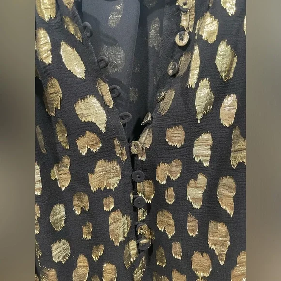 Rebecca Taylor 100% Silk Black and Gold Ruffle Sleeve Blouse- Size 0 - Picture 8 of 9